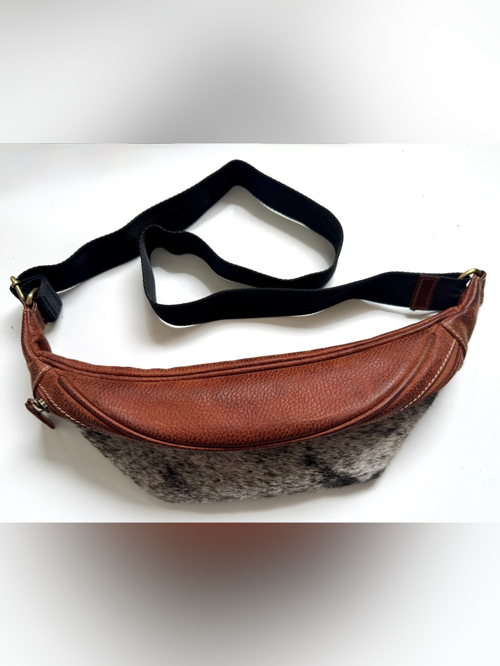 Speckled Hide Fanny Pack (or Crossbody) Brown Leather, Gray & Black - Picture 2 of 7